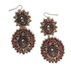 gold earrings with red beads